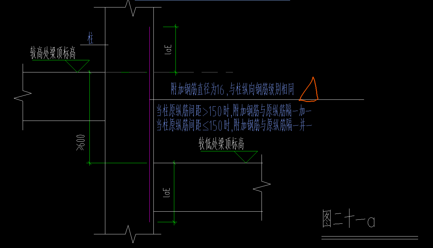 框架柱两侧梁高差≥600mm时,需附加纵向钢筋,具体要求