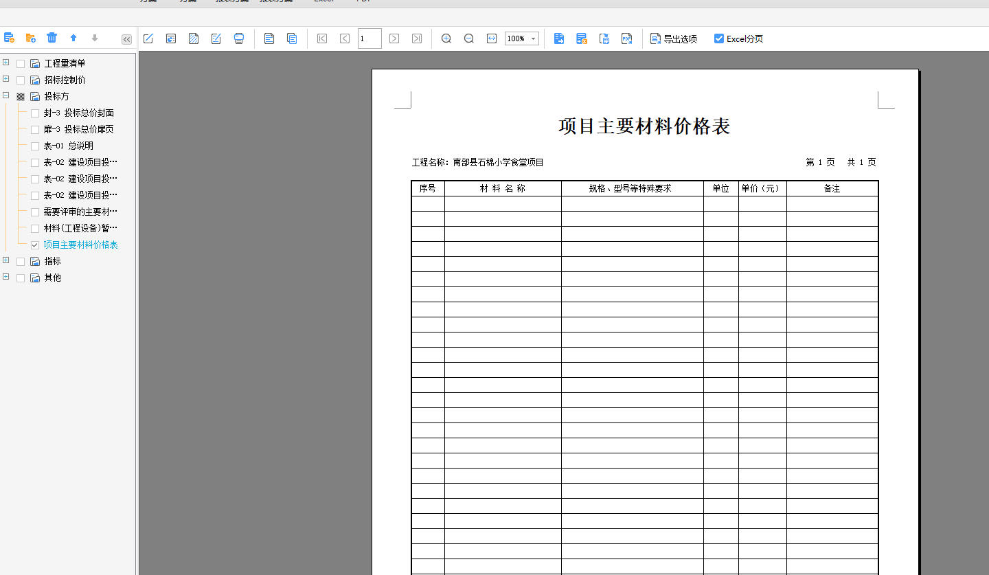 材料表