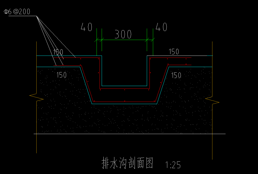 这个排水沟坑底出边距离,配筋形式是多少?