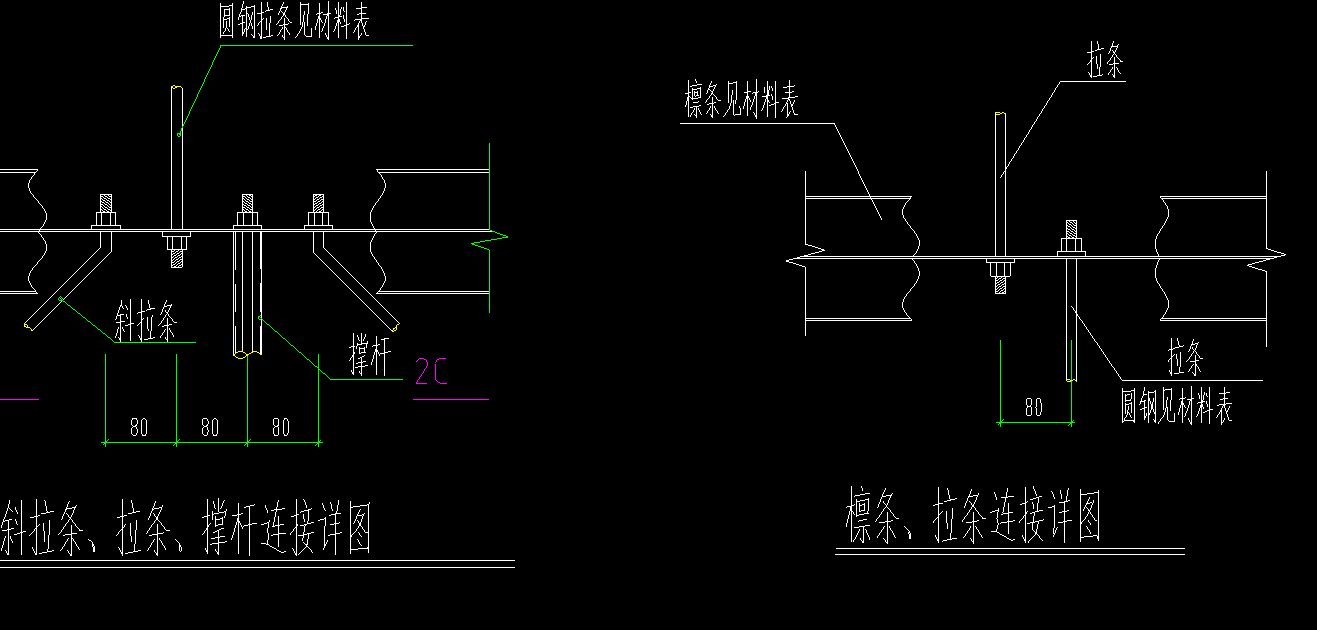 请问钢结构屋面的拉条节点是这样给的那么计算长度时这种连接多出来的