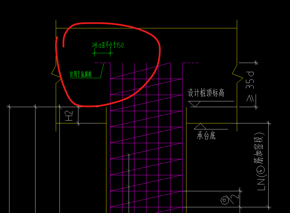 图中所圈出来的抗拔桩的信息是什么意思 应该怎么设置