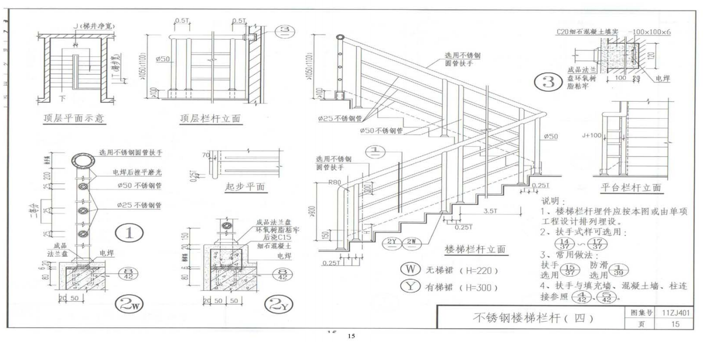 楼梯栏杆给的图集怎么算栏杆米重预埋件2y图集