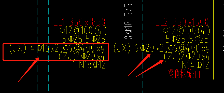 连梁集中标注里的jx,zj钢筋怎么在软件输入,怎么处理?