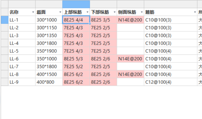 連梁表