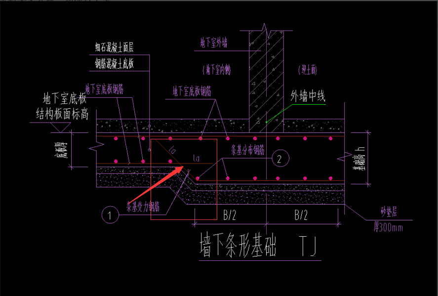 图中地下室底板与墙下条形基础相交部位的钢筋锚固在软件中怎么处理?