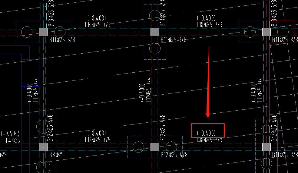筏板基础地梁上原位标注括号中的-0.4是相对于什么降低高度