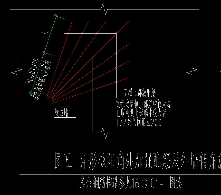 异形板阳角放射筋计算l取值怎么看