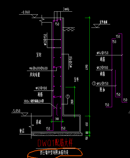 请问一下挡土墙用剪力墙绘制这些筋该如何布筋