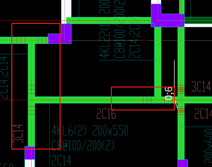 如图 为什么绿框内的主次梁箍筋加密可以识别,而红色框内的识别不了