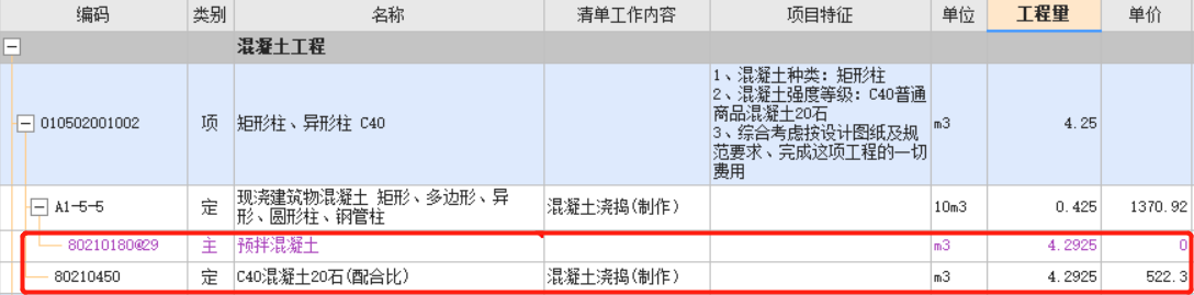 混凝土子目