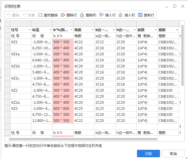 柱表