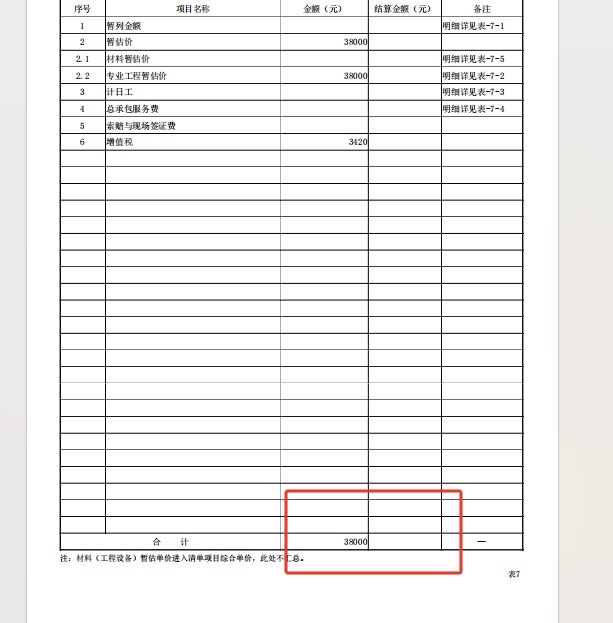 專業工程暫估價