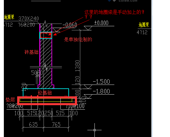 这样是一个垫层的,上面是砼矩形条形基础和砖基础,砖基础可以用砌体墙