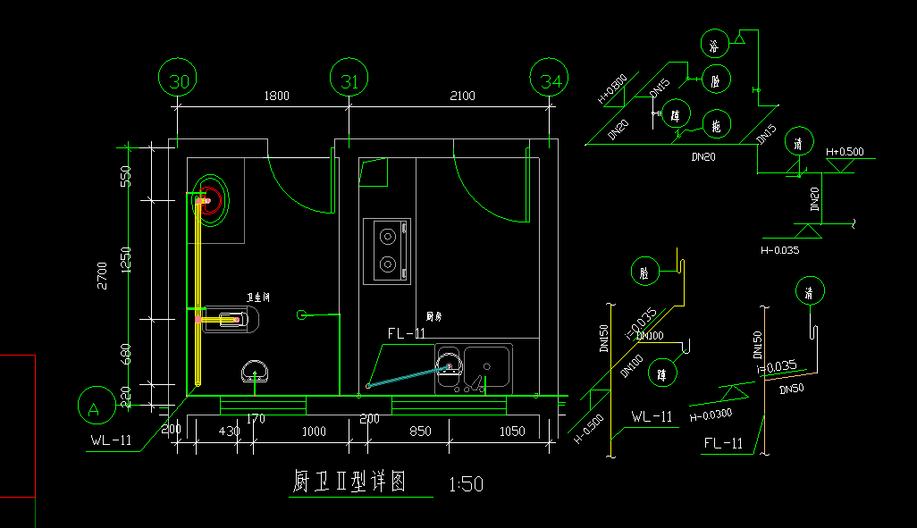 给排水平面图比列是1:1 卫生间大样图是1:50