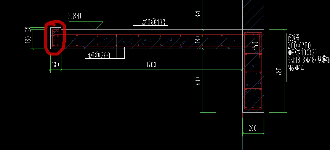 请问老师们这个挑檐内的钢筋如何定义