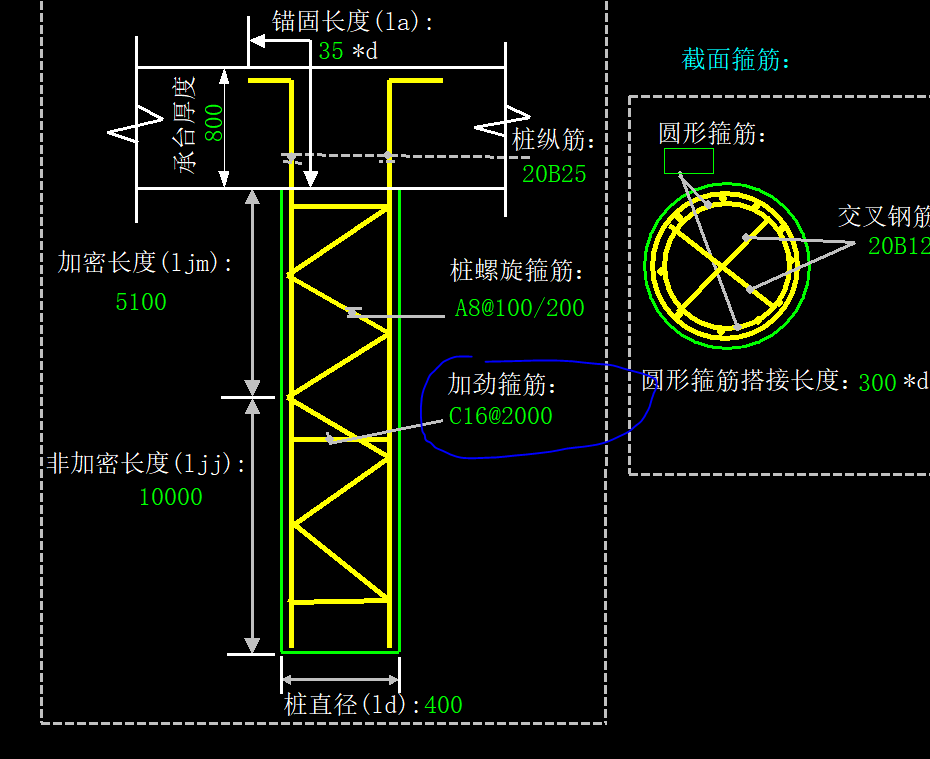 请问 圆柱的箍筋有螺旋箍筋,圆形的加强箍筋要怎么画