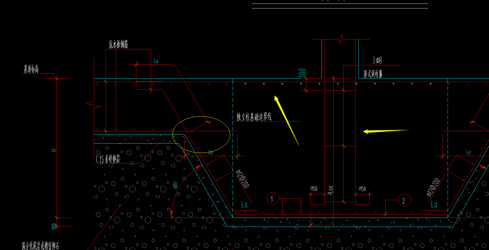 基礎裡表示抗水板底筋錨入樁承臺la麵筋貫通佈置另外柱鋼筋如何設置
