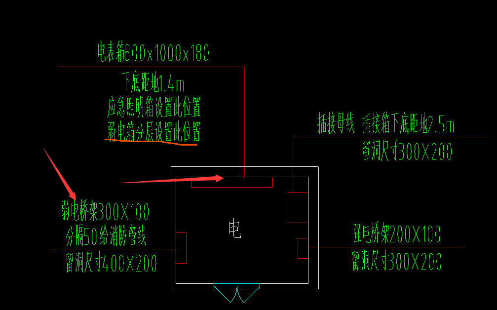 橋架和弱電箱在電井大樣圖中如圖箭頭那在電井內橋架至弱電箱怎麼走線