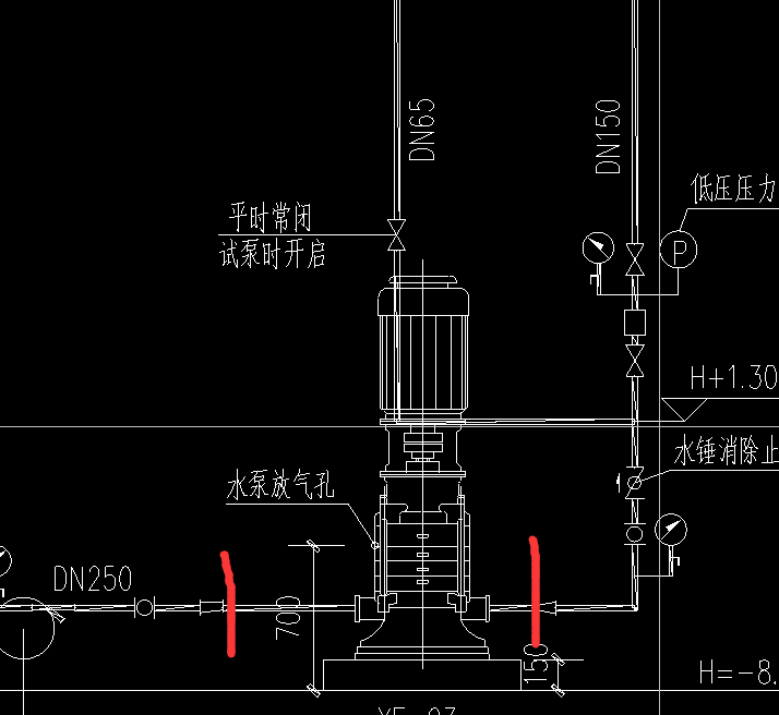 泵房水泵两侧异径管之间的管道管径