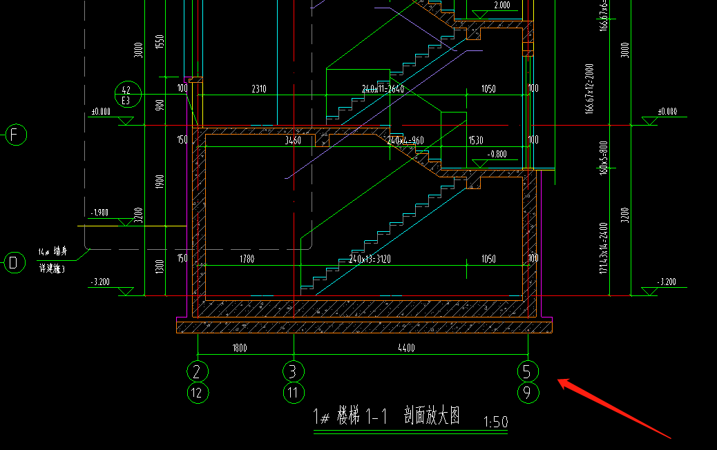 老师您好这个楼梯剖面11是怎么看的怎么剖出这种效果的