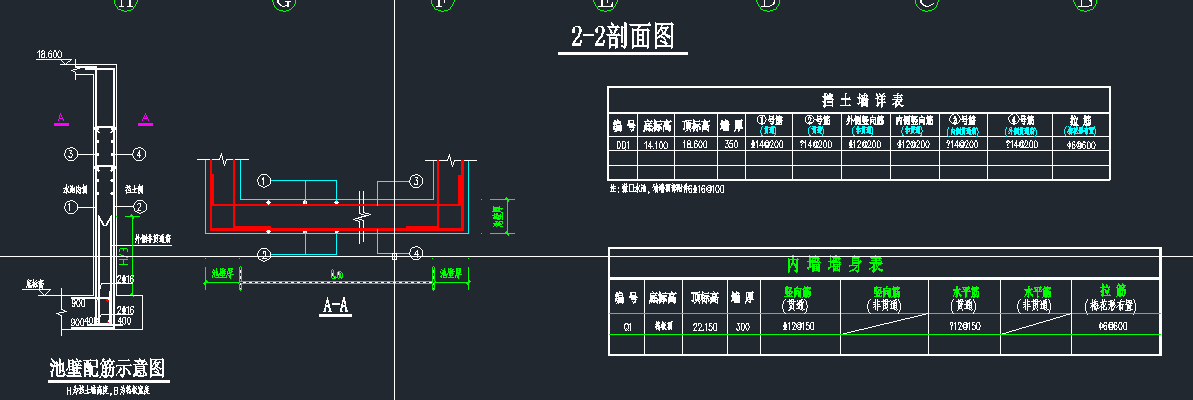 混凝土水池牆壁鋼筋c14200到頂另c12200牆高13