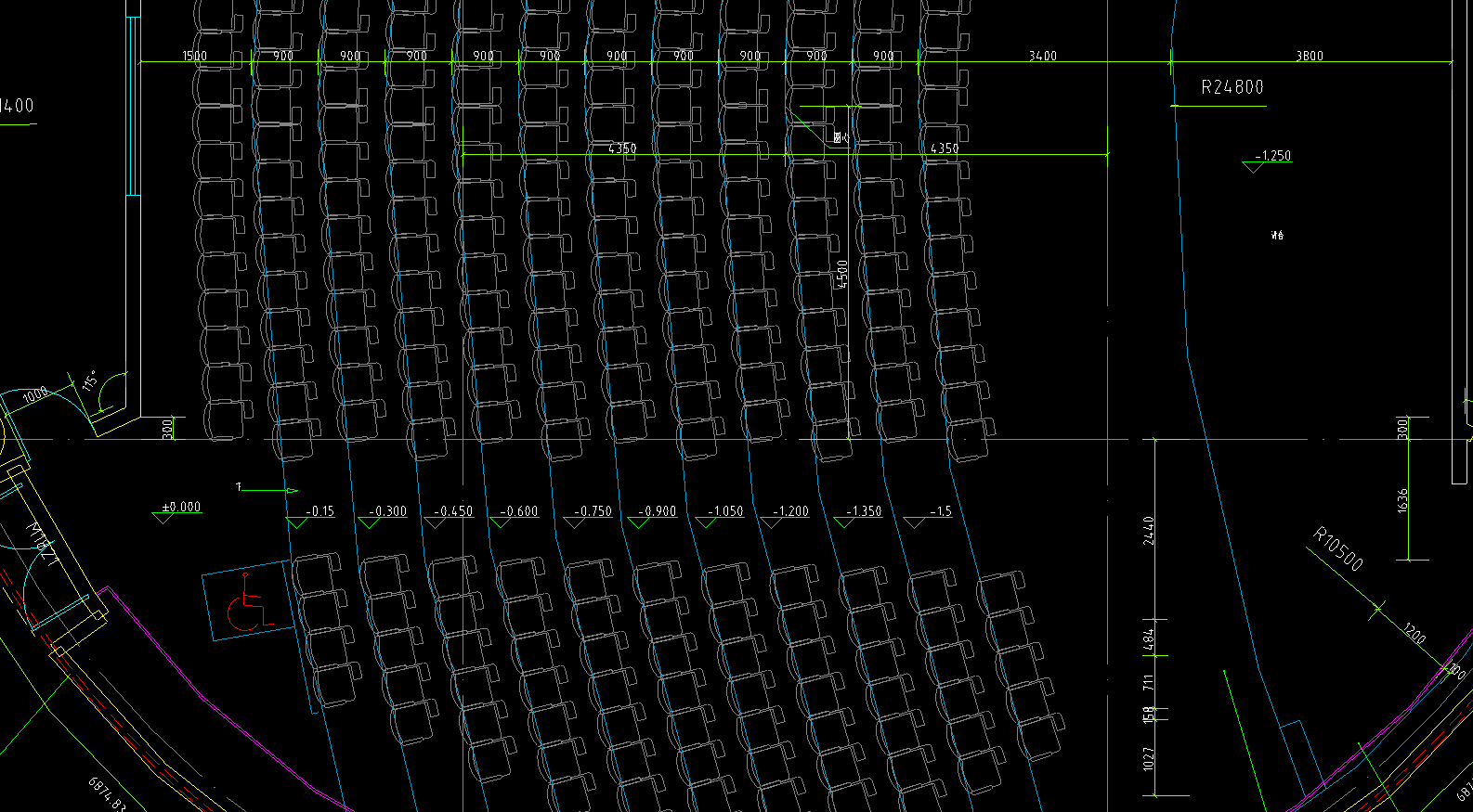 圆形的报告厅座位位置板是弧形的切有坡度怎么画