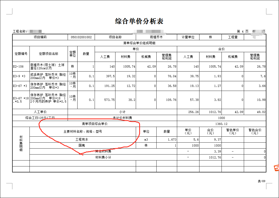 園林綠化項目 套用18定額,綜合單價分析表 不顯示材料費用 明細