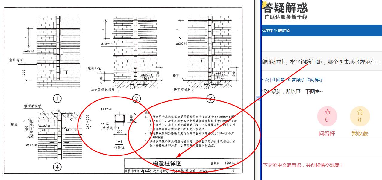 门洞抱框柱水平钢筋间距哪个图集或者规范有