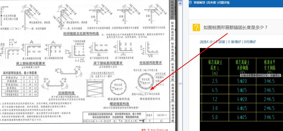 如图桩圆形箍筋锚固长度是多少