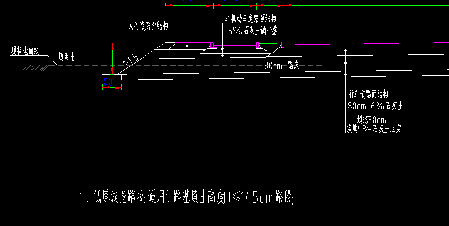 填土是設計高程-清表後高度,而低填淺挖的圖紙顯示的是設計高程到路床