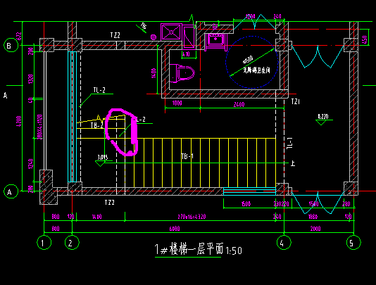 樓梯平面圖中圈圈處是不是有梯柱不然tz2的頂標高在哪和這根柱子有沒
