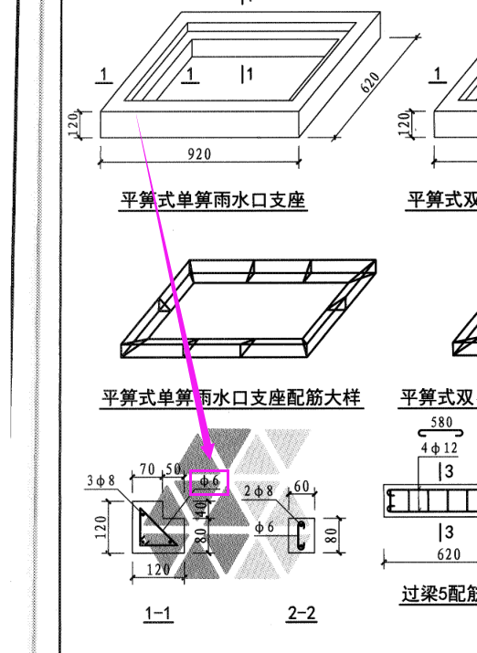 請問16s518雨水口支座配筋這裡縱筋3a8箍筋為a6但是間距沒給出怎麼