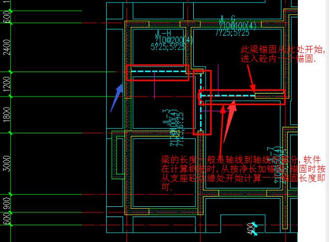 下面是基础结构平面图蓝色和红色箭头标注的那梁长度各是从哪里到哪里