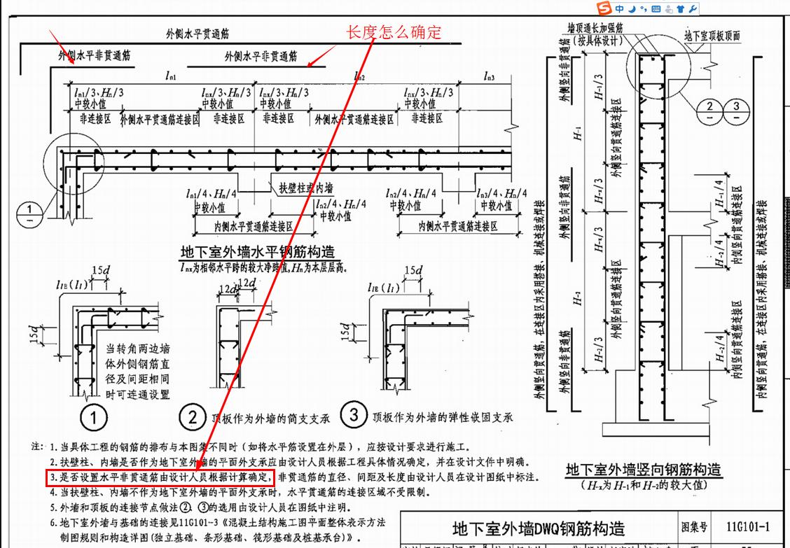 地下剪力牆水平非貫通筋的長度如何確定