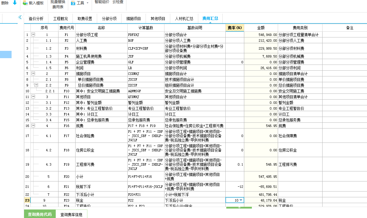 费用汇总