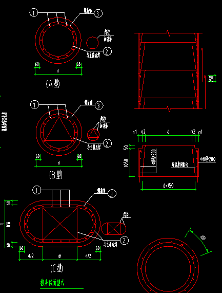 請問怎麼用鋼筋畫這三種人工挖空擴底灌注樁呢