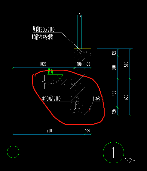 梁高600,窗台过梁与梁合并在一起,如图