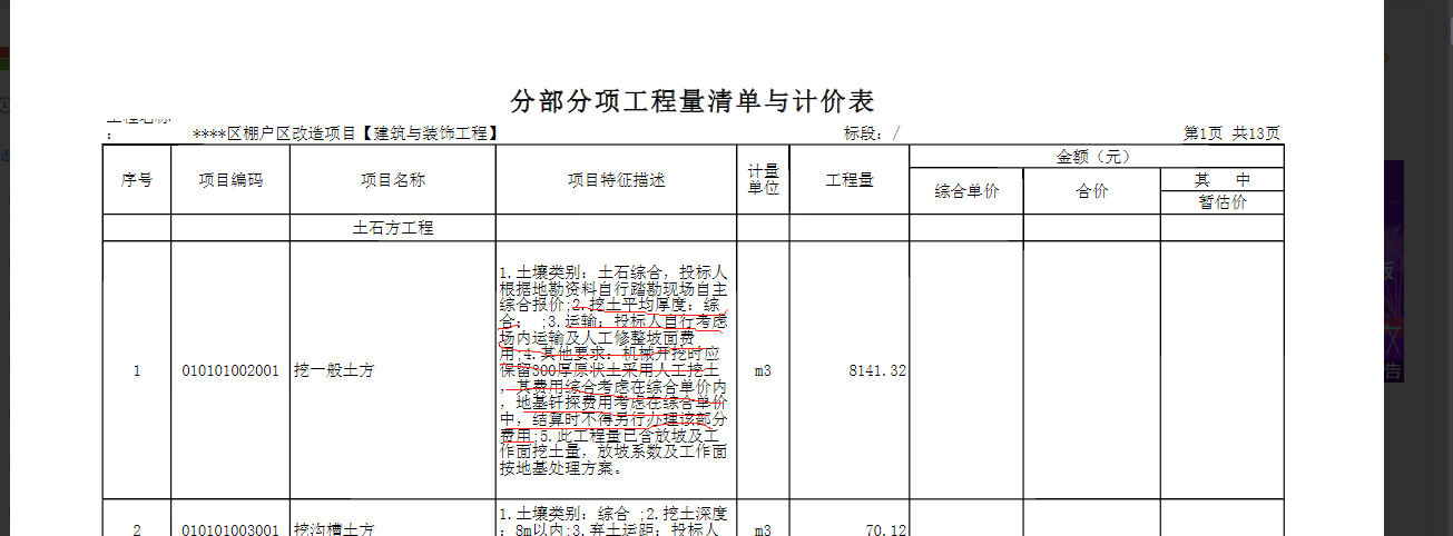 项目特征