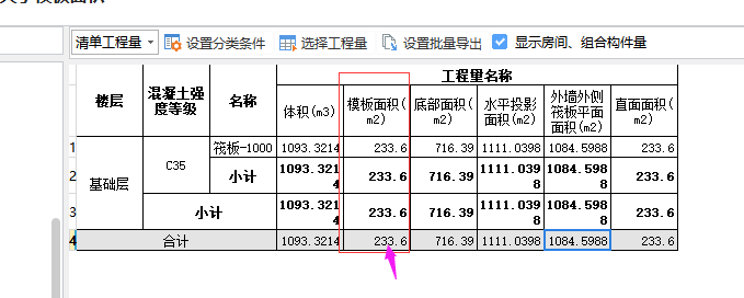 模板面积