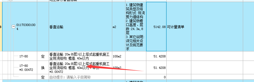 子目单价