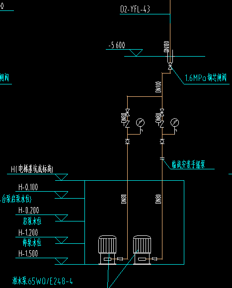 请问图一是地下室排水的系统图,图二是人防排水的系统图,同一个管子