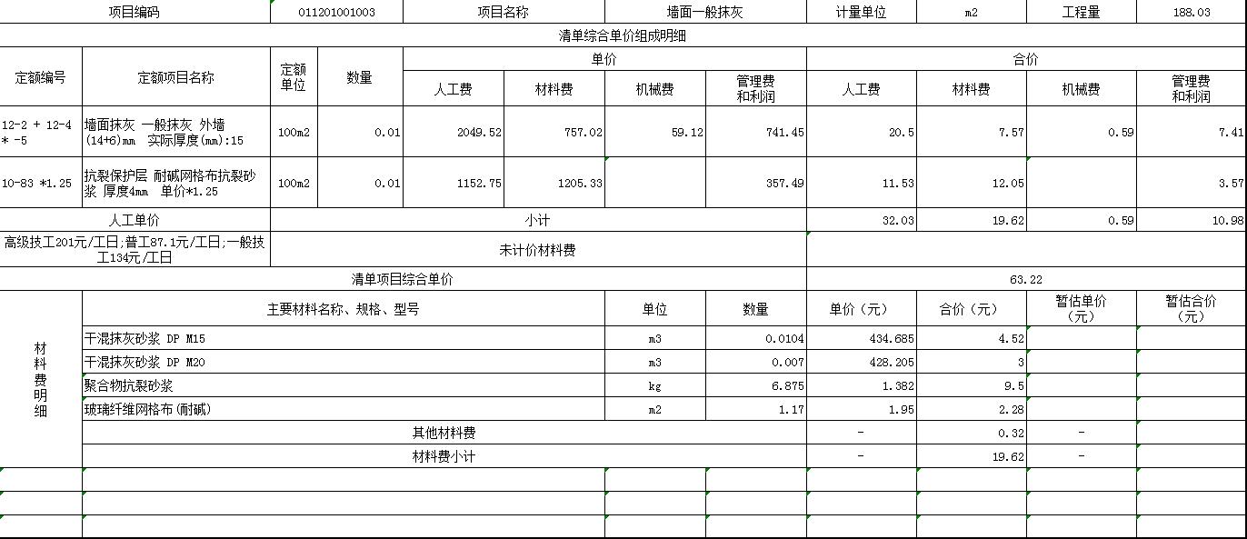 综合单价分析