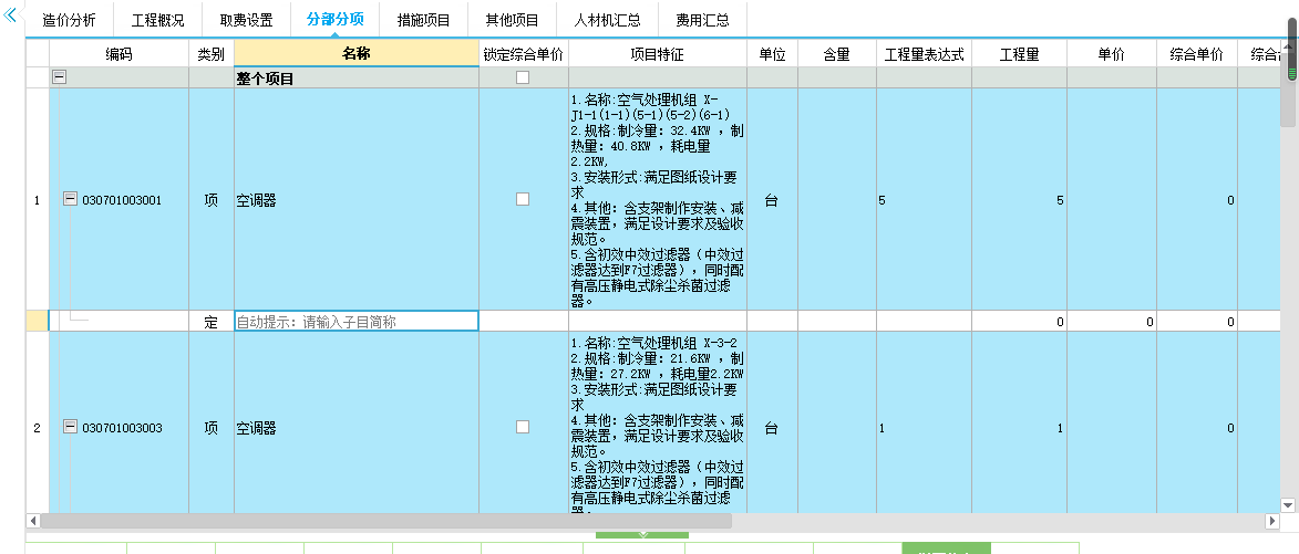 项目特征
