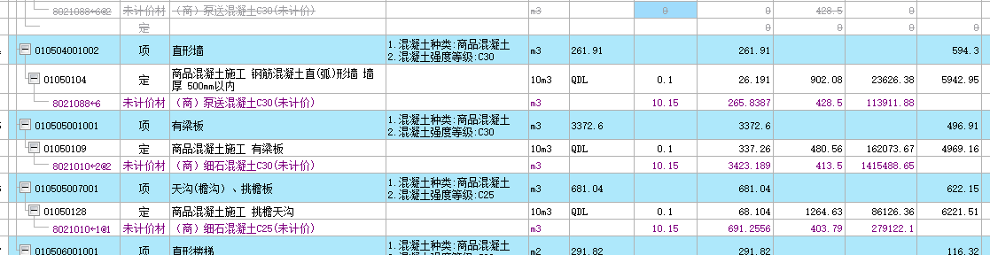 未计价材