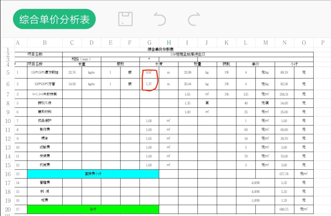 综合单价分析