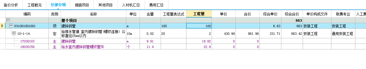 综合单价变化