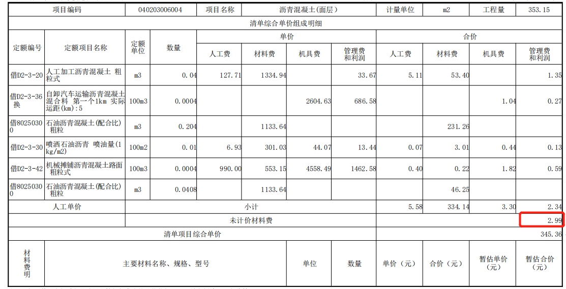 未计价材