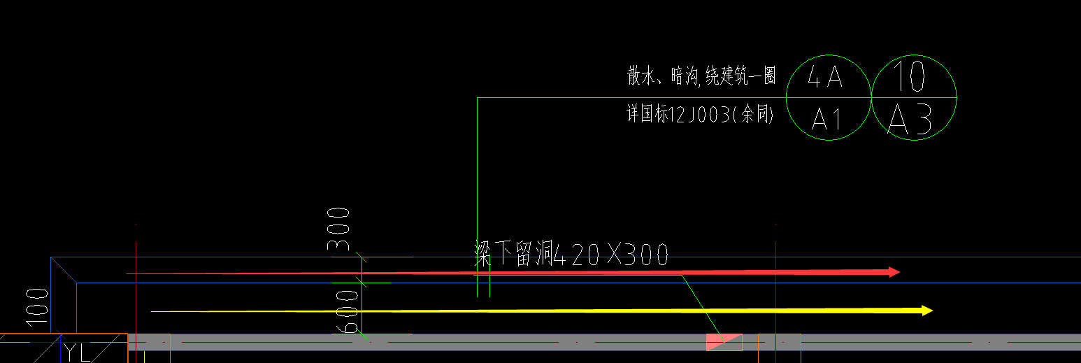 請問紅箭頭是暗溝黃箭頭是散水對嗎