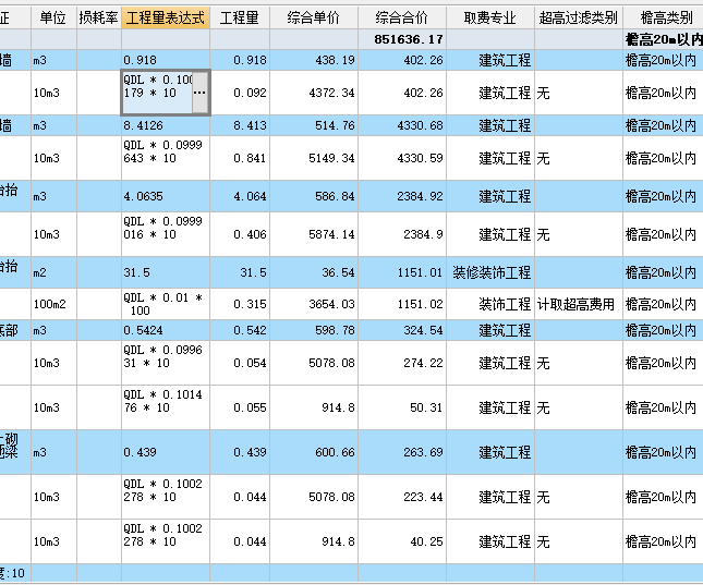 程量表达式