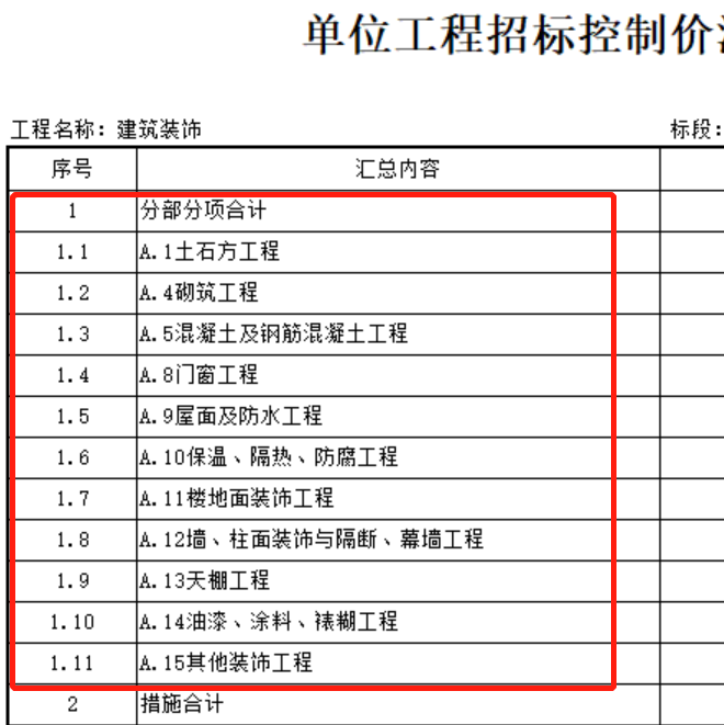 单位工程招标控制价